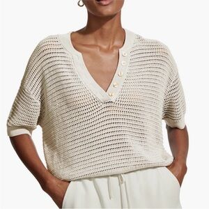 Varley Cream Knit Button-Detail Top